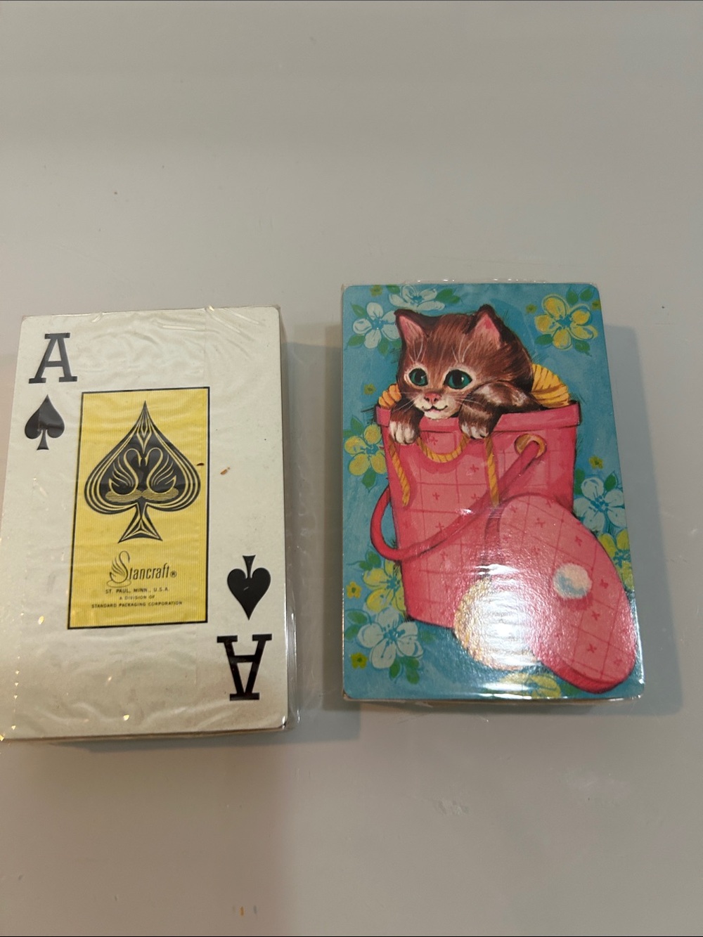 NWT vintage MCM Kittens Playing Card Set of2 glitter container Stancraft - Picture 4 of 7